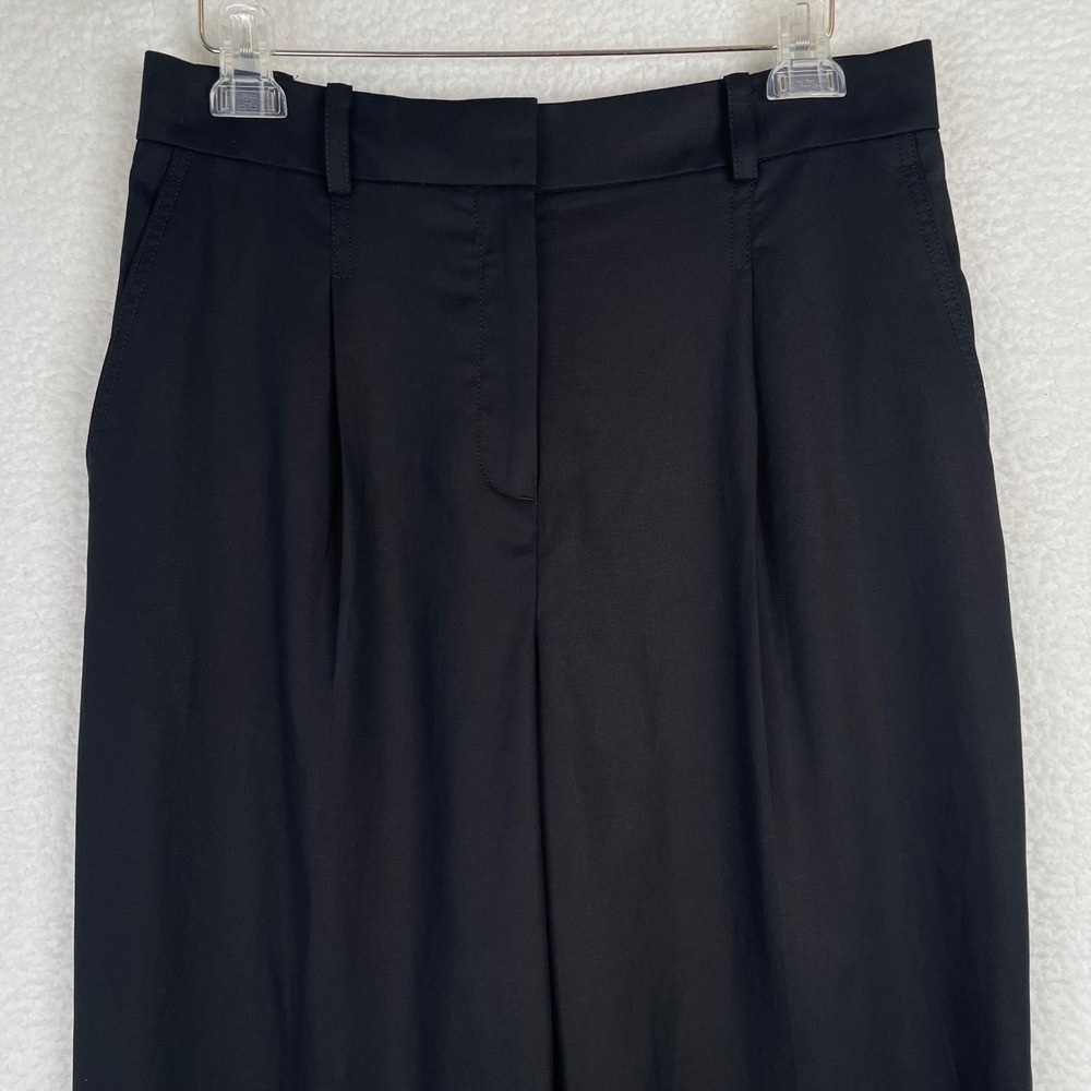 Ann Taylor Black Pleated Wide Leg Trousers High Rise Linen Blend Pants Size 6